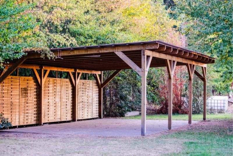 A wooden carport