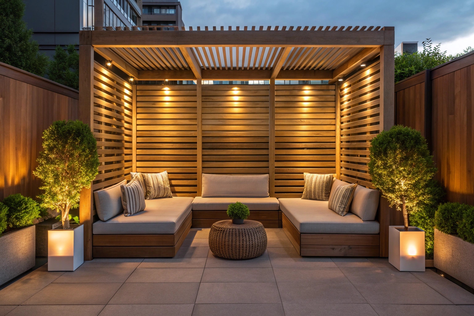 Custom privacy screening creating outdoor entertaining space