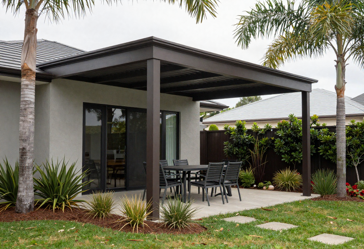 Modern attached pergola seamlessly integrated with contemporary Australian home exterior