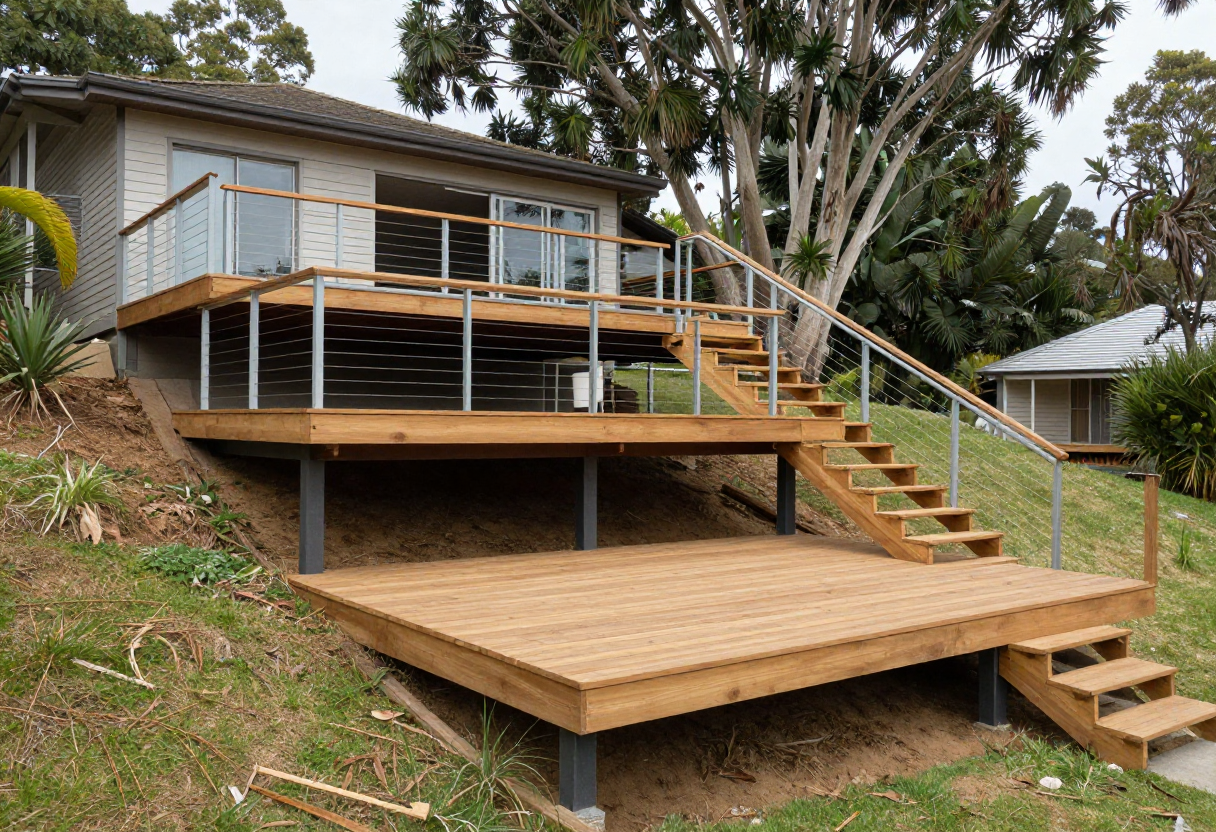 Multi-level Decks built on a steep sloping backyard