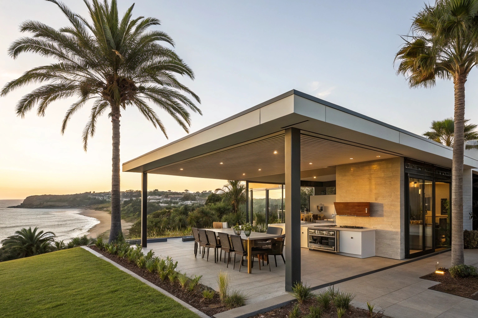 Modern pavilion gazebo attached to Sunshine Coast home for outdoor entertaining